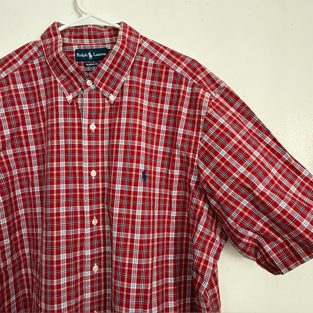 Ralph Lauren Men's Red and White Plaid Shirt‎ Classic Fit XXL  Short Sleeve